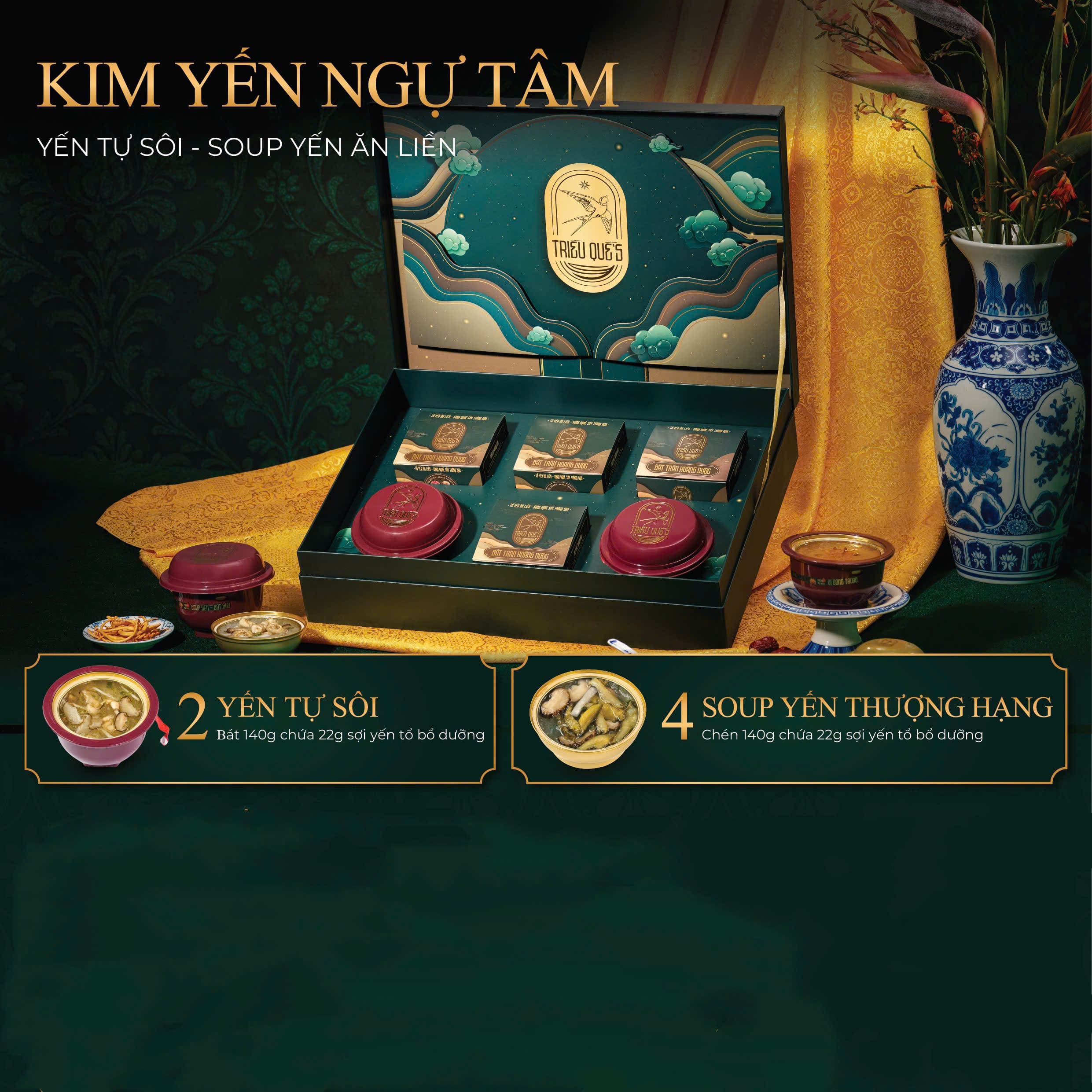 SET KIM YẾN NGỰ TÂM - 2 Chén Tự Sôi, 4 Chén Soup Yến Ăn Liền