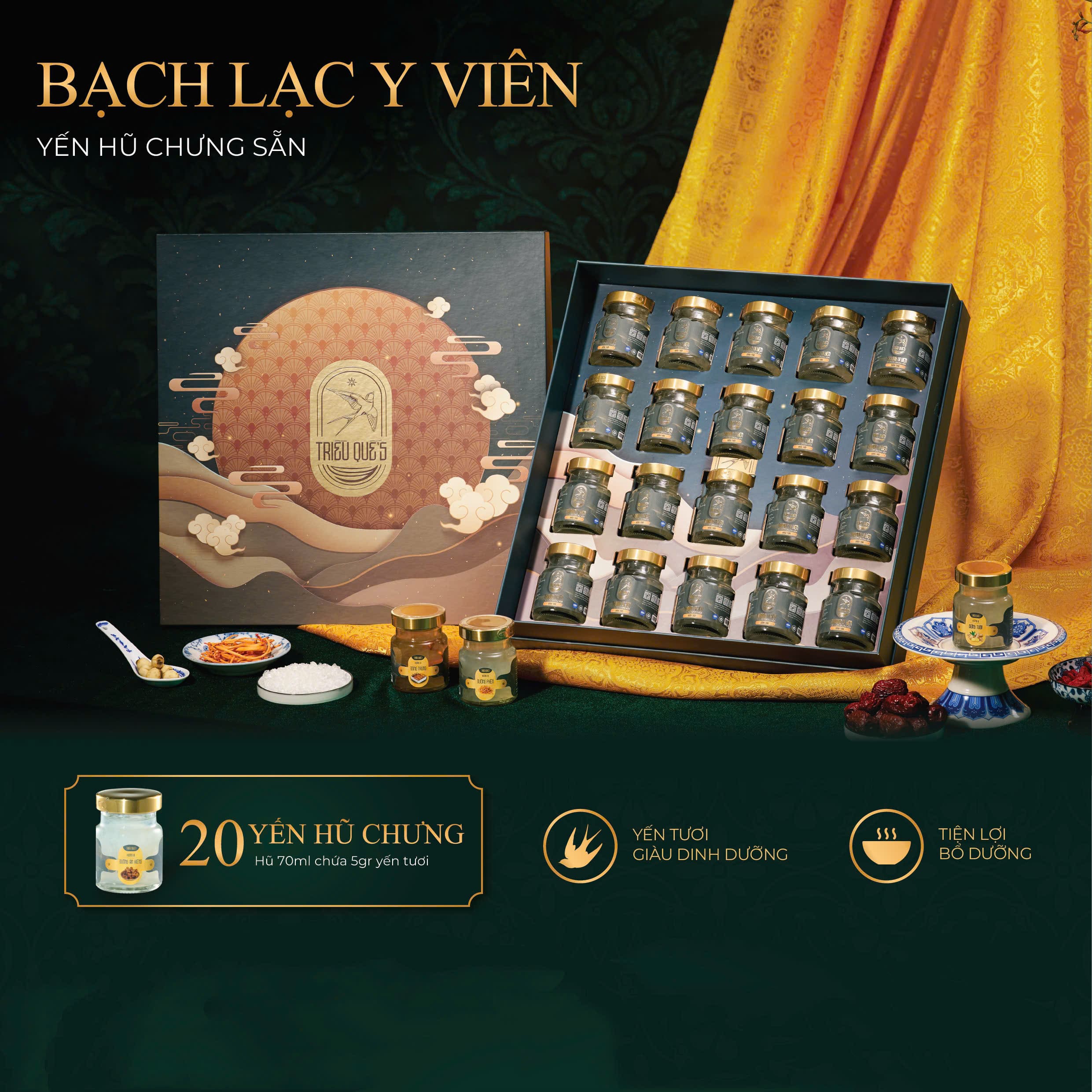 SET BÁCH LẠC Y VIÊN - Hộp Cao Cấp 20 Hũ Yến Chưng Sẵn 70ml