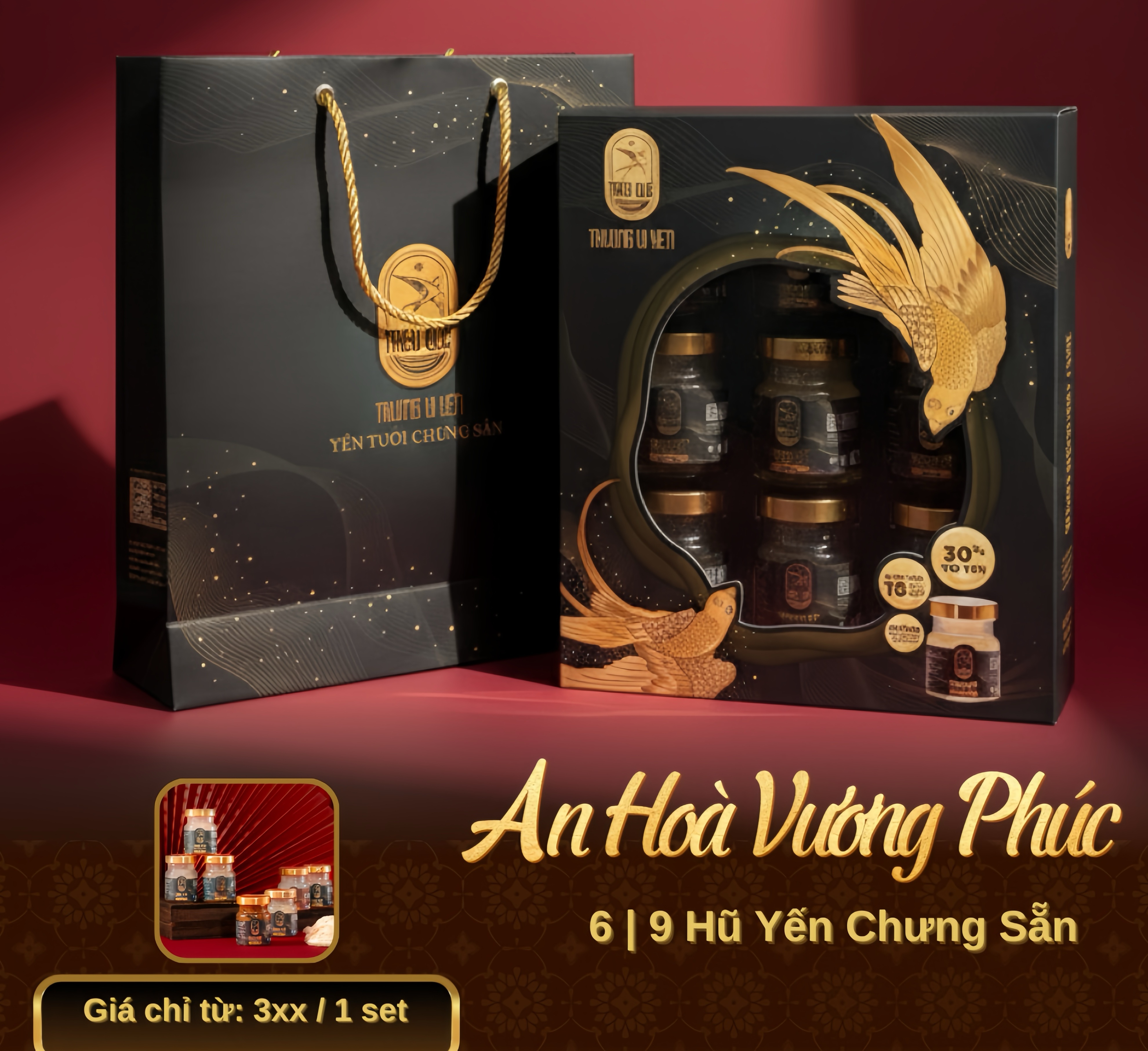 AN HÒA VƯƠNG PHÚC - Hộp 9 Hũ Yến Chưng Sẵn