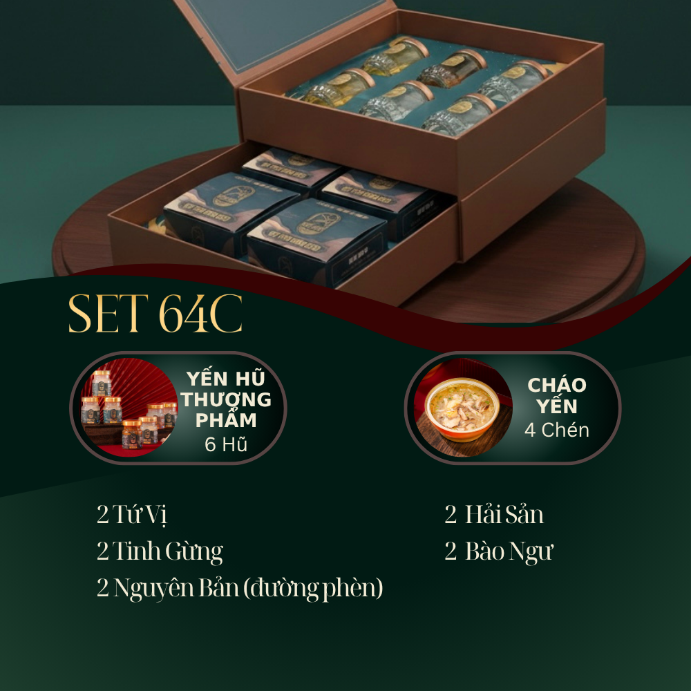 PHÁT PHÚC NGỰ THƯỢNG - Hộp 4 chén Cháo Yến Ăn Liền, 6 Yến Hũ Thượng Phẩm
