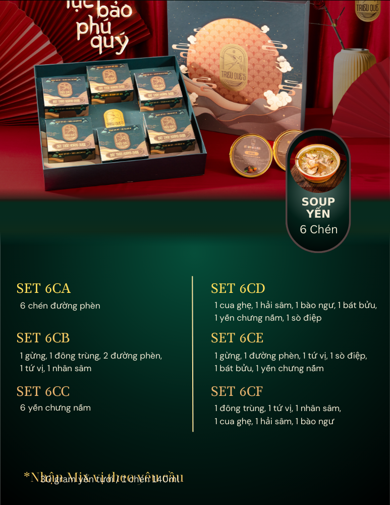 LỤC BẢO PHÚ QUÝ -  Hộp Cao Cấp 6 Chén Soup Yến Ăn Liền 140ml