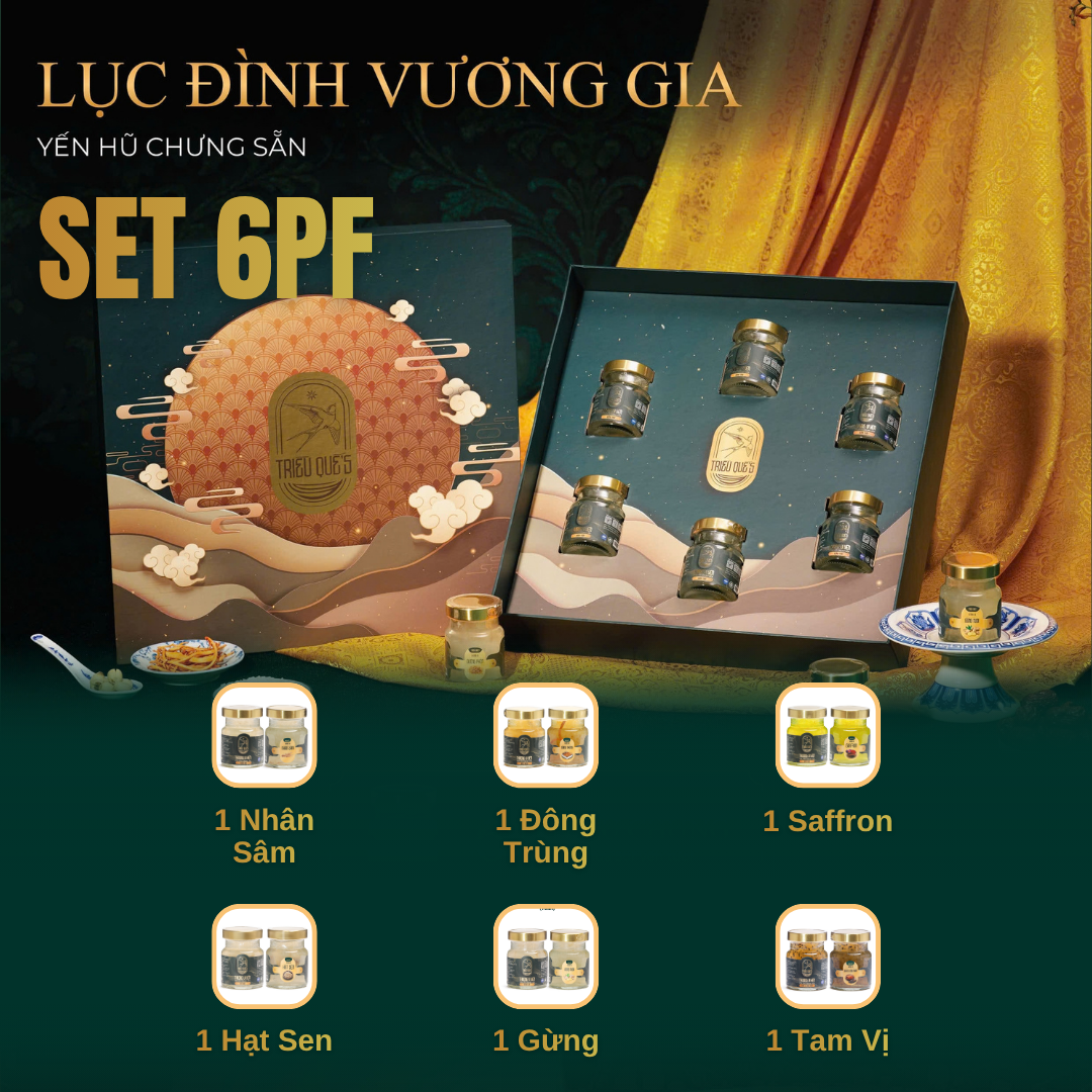 SET LỤC ĐÌNH VƯƠNG GIA -  Hộp 6 Hũ Yến Chưng Sẵn Cao Cấp 70ml