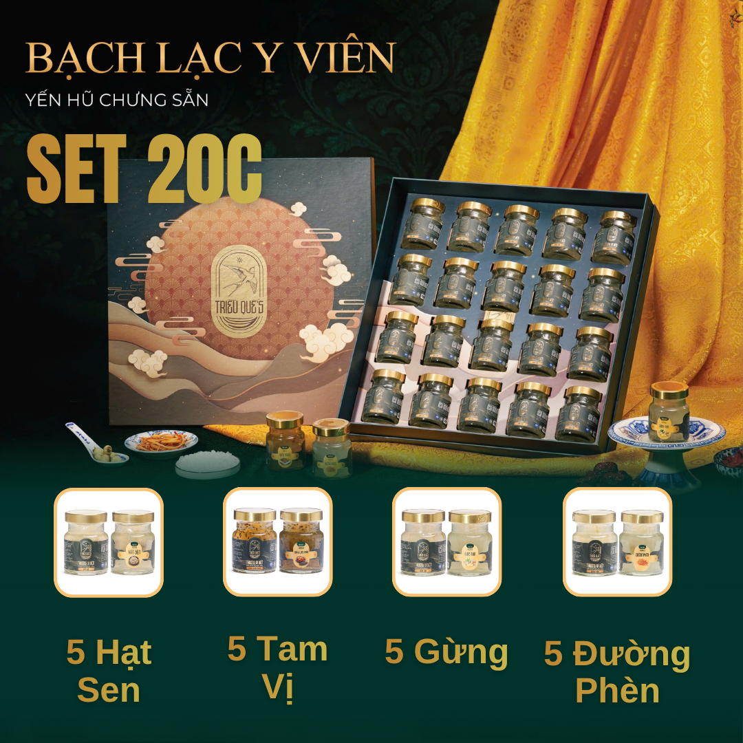SET BÁCH LẠC Y VIÊN - Hộp Cao Cấp 20 Hũ Yến Chưng Sẵn 70ml