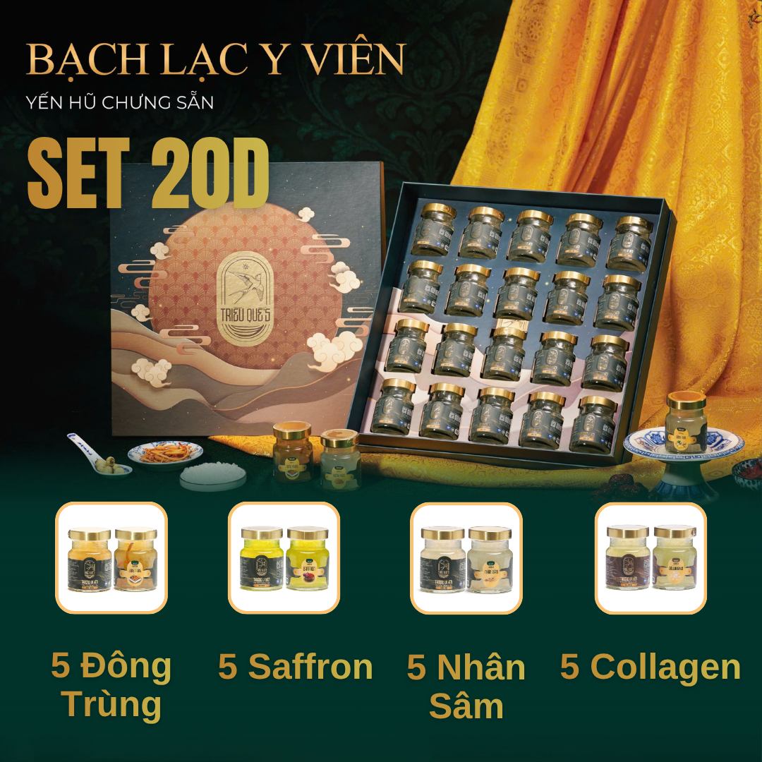 SET BÁCH LẠC Y VIÊN - Hộp Cao Cấp 20 Hũ Yến Chưng Sẵn 70ml
