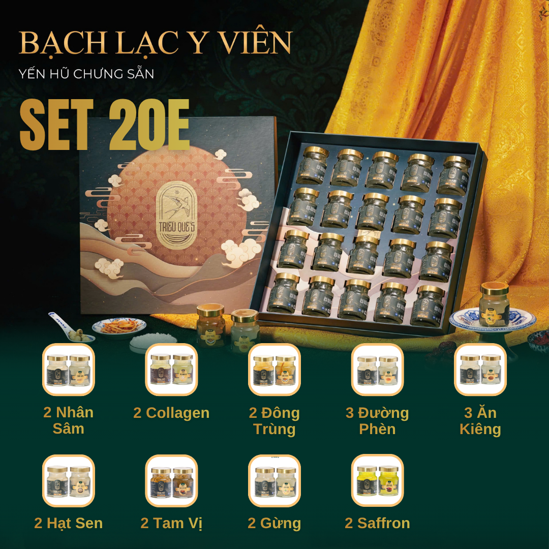 SET BÁCH LẠC Y VIÊN - Hộp Cao Cấp 20 Hũ Yến Chưng Sẵn 70ml