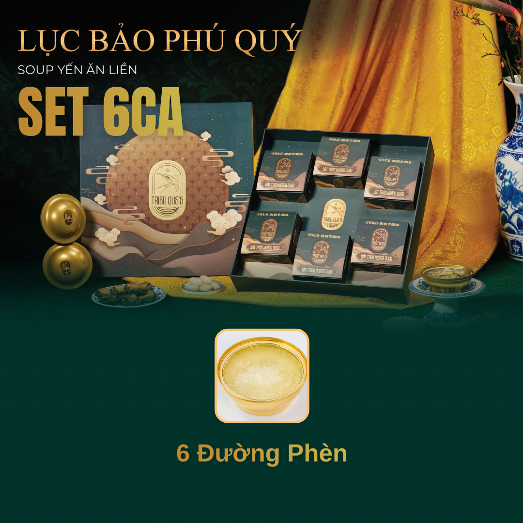 SET LỤC BẢO PHÚ QUÝ -  Hộp Cao Cấp 6 Chén Soup Yến Ăn Liền 140ml