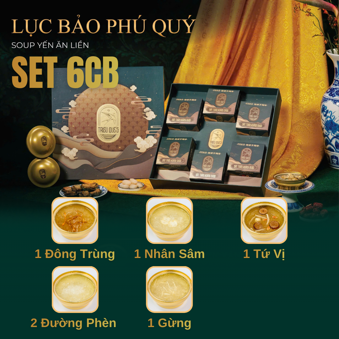SET LỤC BẢO PHÚ QUÝ -  Hộp Cao Cấp 6 Chén Soup Yến Ăn Liền 140ml