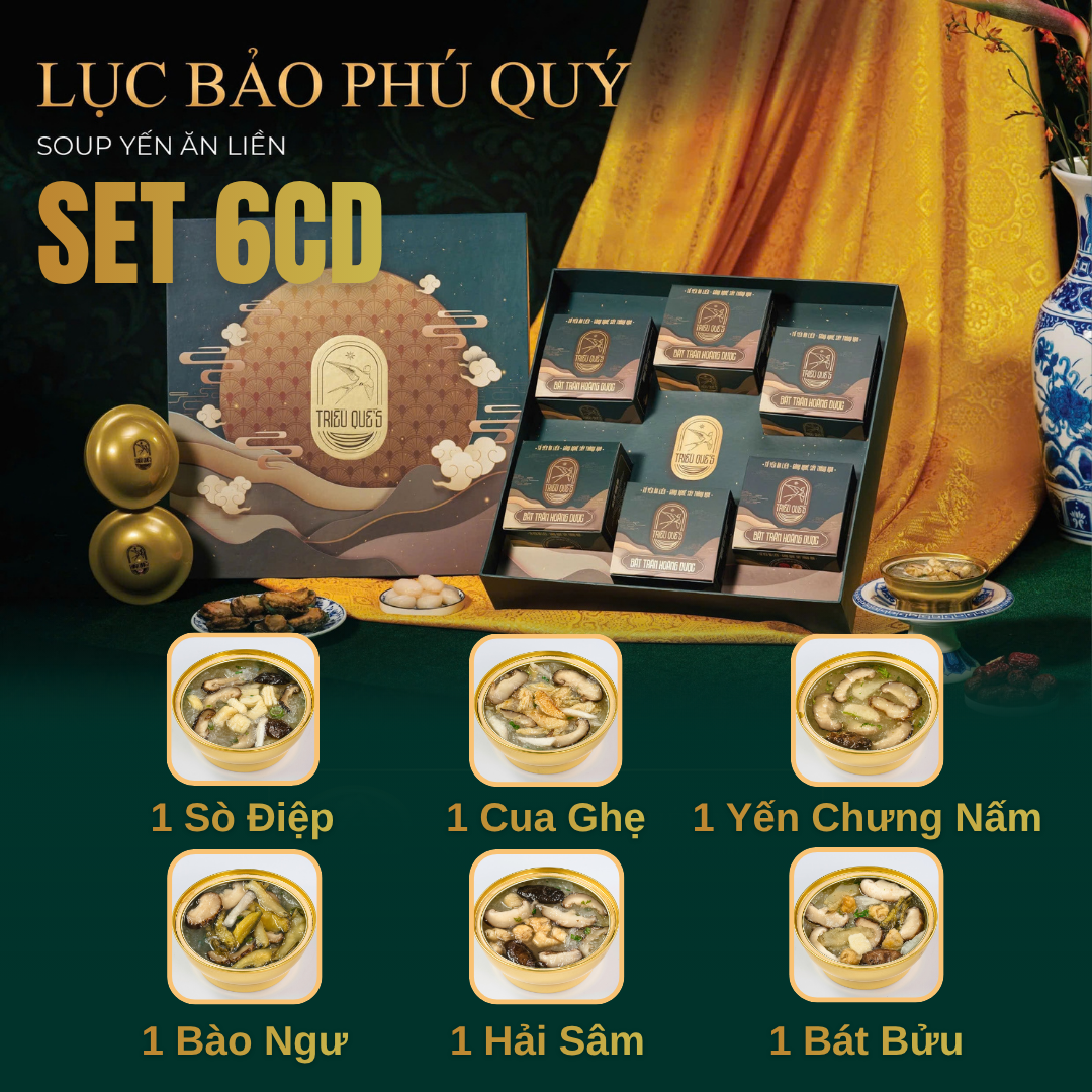 SET LỤC BẢO PHÚ QUÝ -  Hộp Cao Cấp 6 Chén Soup Yến Ăn Liền 140ml