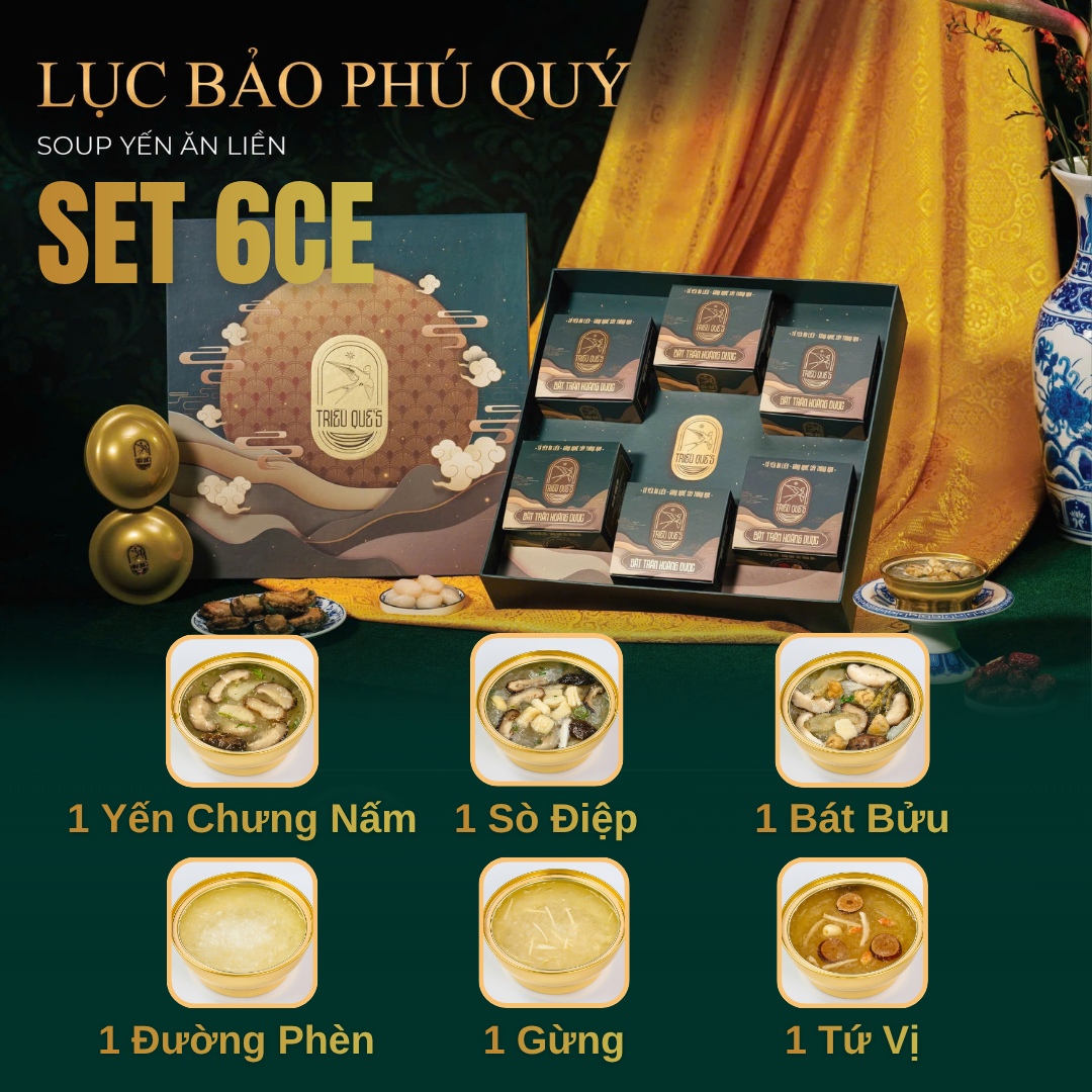SET LỤC BẢO PHÚ QUÝ -  Hộp Cao Cấp 6 Chén Soup Yến Ăn Liền 140ml