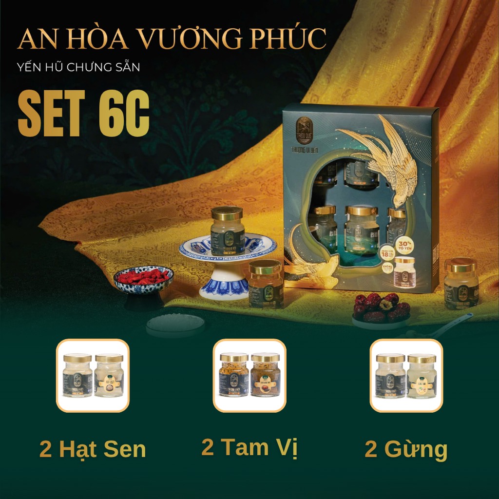 SET AN HÒA VƯƠNG PHÚC - Hộp 6 Hũ Yến Chưng Sẵn
