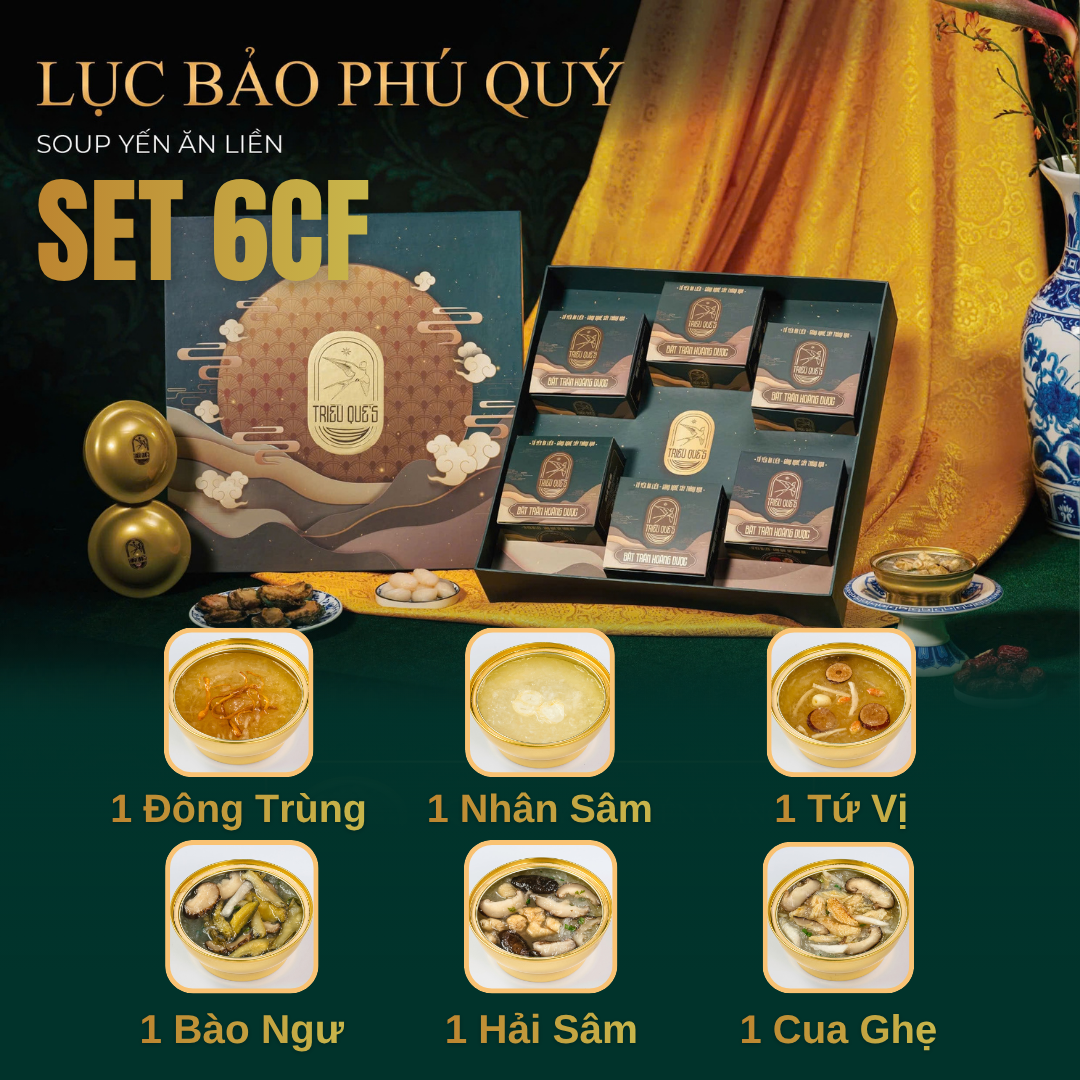 SET LỤC BẢO PHÚ QUÝ -  Hộp Cao Cấp 6 Chén Soup Yến Ăn Liền 140ml
