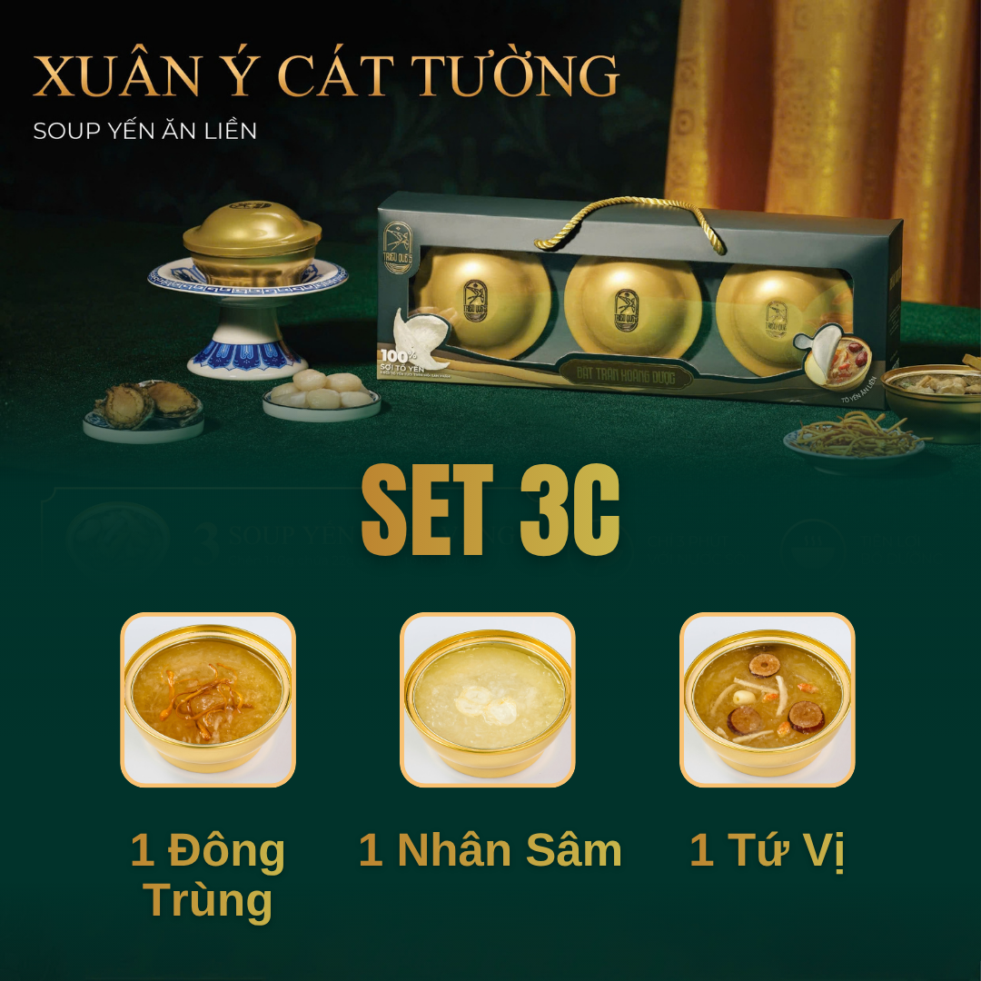 SET XUÂN Ý CÁT TƯỜNG -  Hộp 3 Chén Soup Yến Ăn Liền 140ml