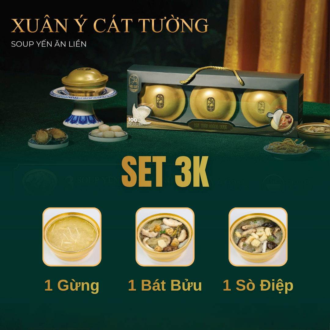 SET XUÂN Ý CÁT TƯỜNG -  Hộp 3 Chén Soup Yến Ăn Liền 140ml
