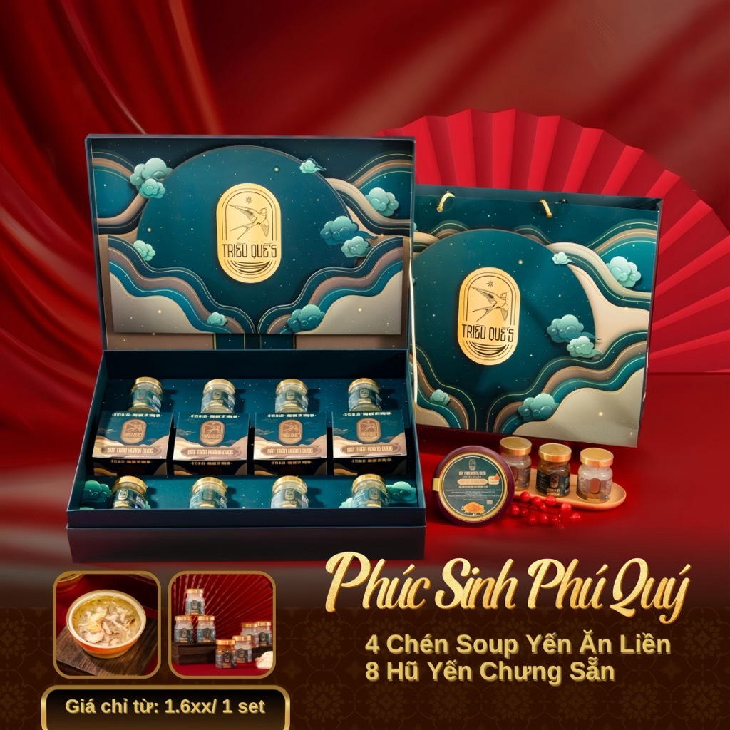 PHÚC SINH PHÚ QUÝ - Hộp 4 chén Soup Yến Ăn Liền, 8 Yến Hũ Chưng Sẵn