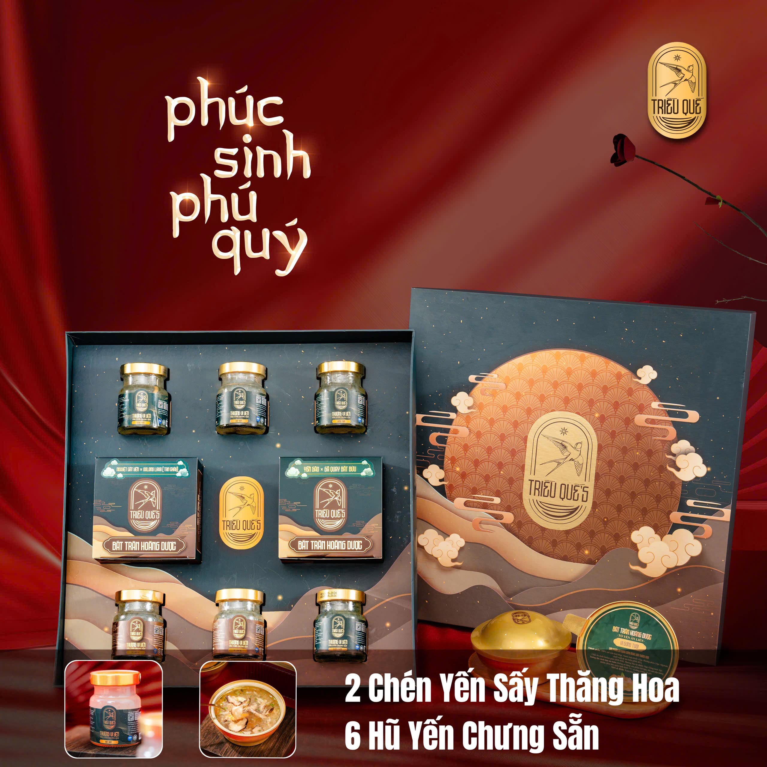 SET LỘC TẤN VINH HOA (Hộp 2 Chén Soup Yến, 6 Hũ Yến)