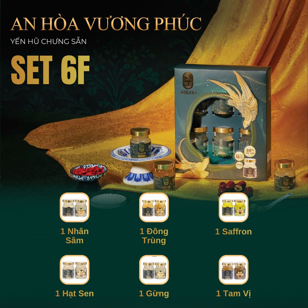SET AN HÒA VƯƠNG PHÚC - Hộp 6 Hũ Yến Chưng Sẵn