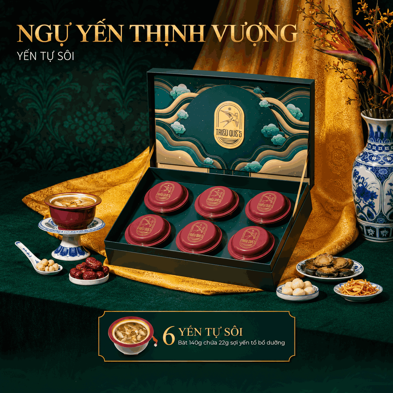 NGỰ YẾN THỊNH VƯỢNG -  Hộp 6 Chén Yến Tự Sôi 140ml