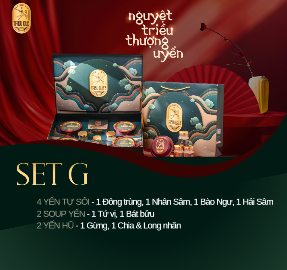 NGUYỆT TRIỀU THƯỢNG UYỂN -  Hộp Cao Cấp Yến Tự Sôi 140ml, Soup Yến ăn liền 140ml & Hũ Yến Chưng Sẵn 70ml