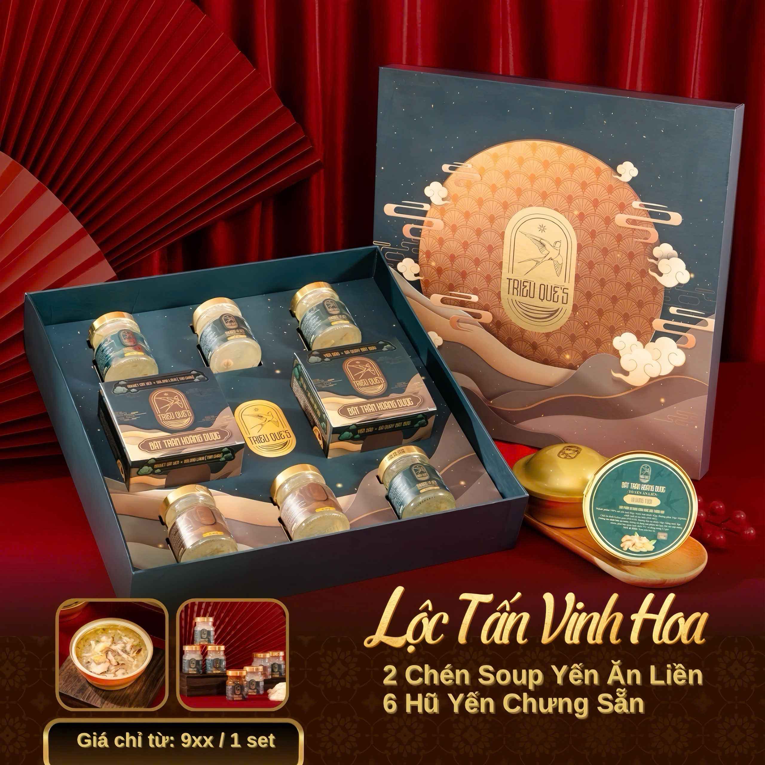 LỘC TẤN VINH HOA -  Hộp Cao Cấp Soup Yến ăn liền 140ml & Hũ Yến Chưng Sẵn 70ml