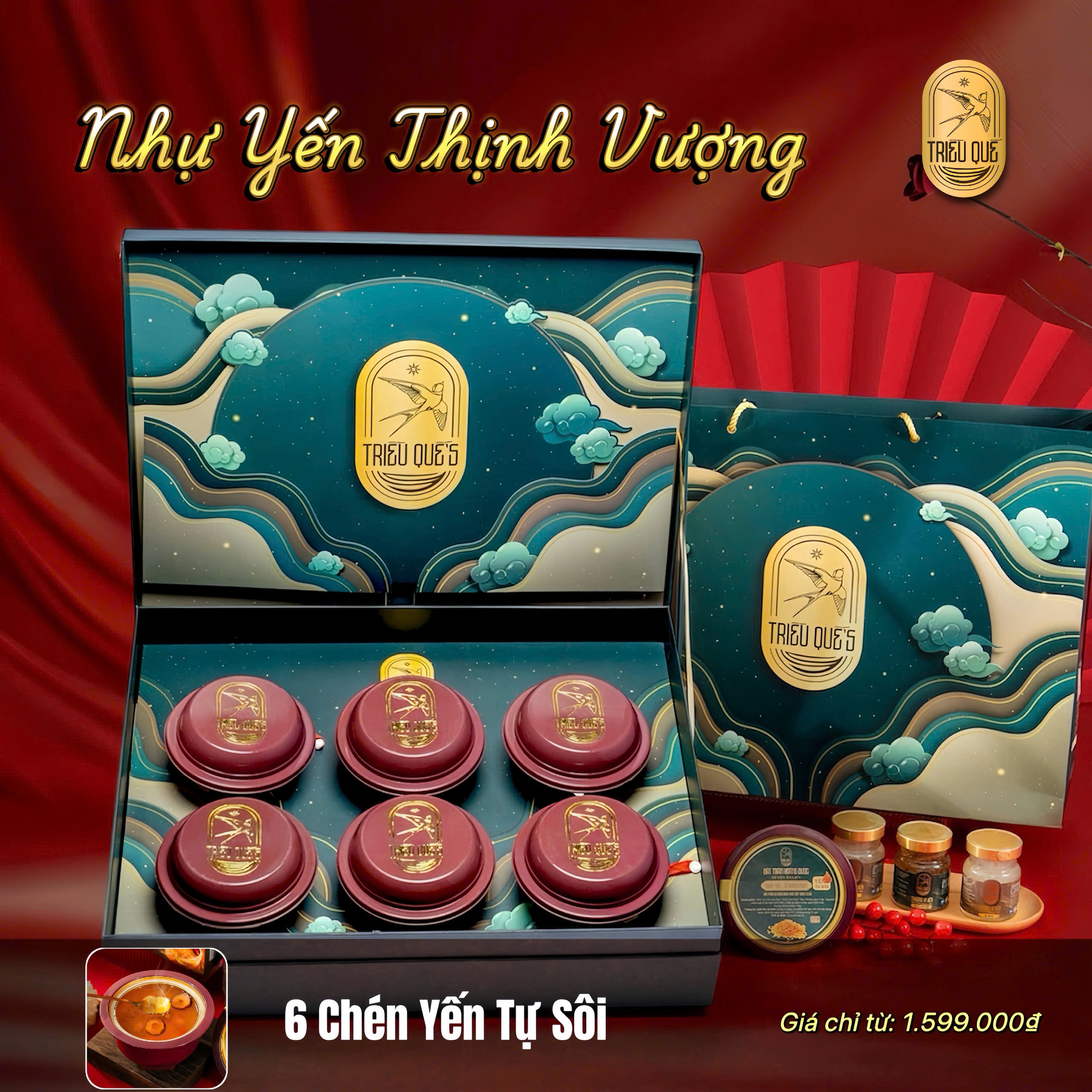 NGỰ YẾN THỊNH VƯỢNG -  Hộp Cao Cấp 6 Chén Yến Tự Sôi 140ml