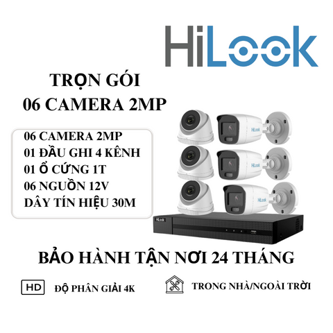 (HILOOK) Bộ Kit 6 Camera Cố Định Trong Nhà Và Ngoài Trời (2MP)