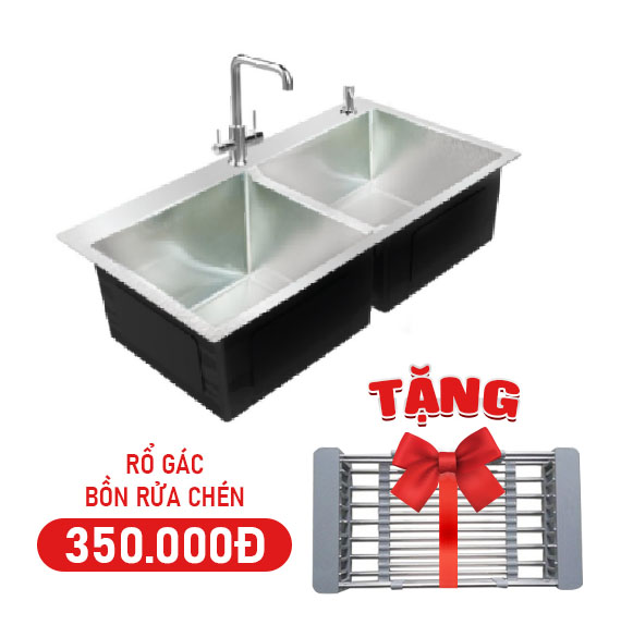 CHẬU INOX 304 HANDMADE LUXURY Sơn Hà 2 hố Cân