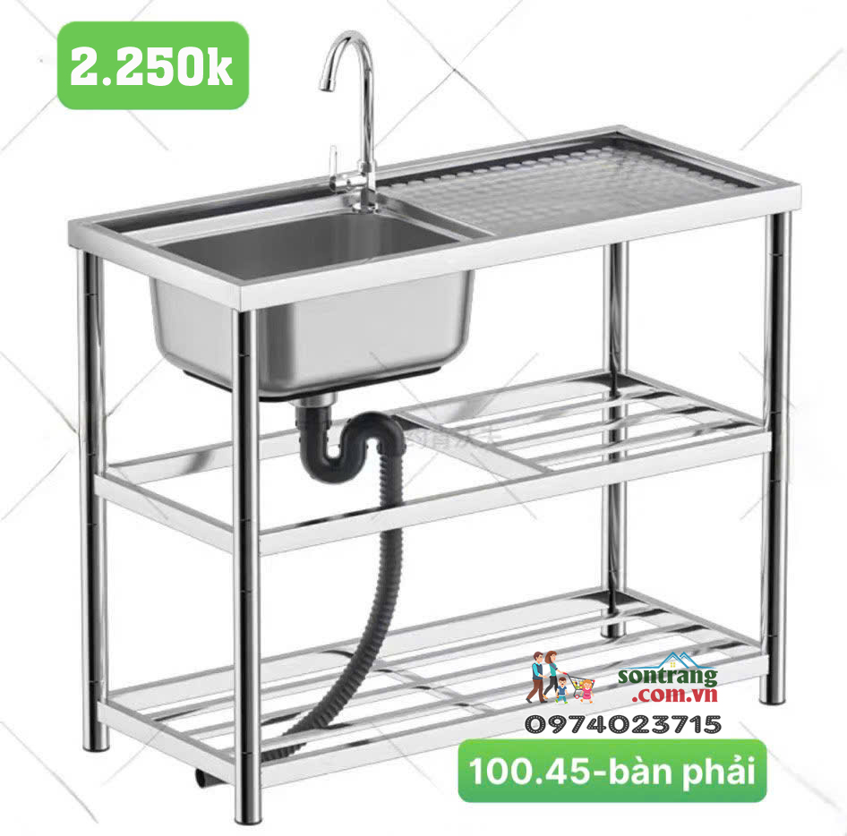 Chậu rửa bát có chân 1 hố  có bàn Phải (KT 100x45x80)