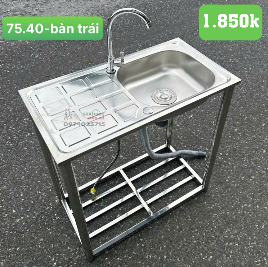 Chậu rửa bát có chân 1 hố  có bàn TRÁI (KT 75x40x80)