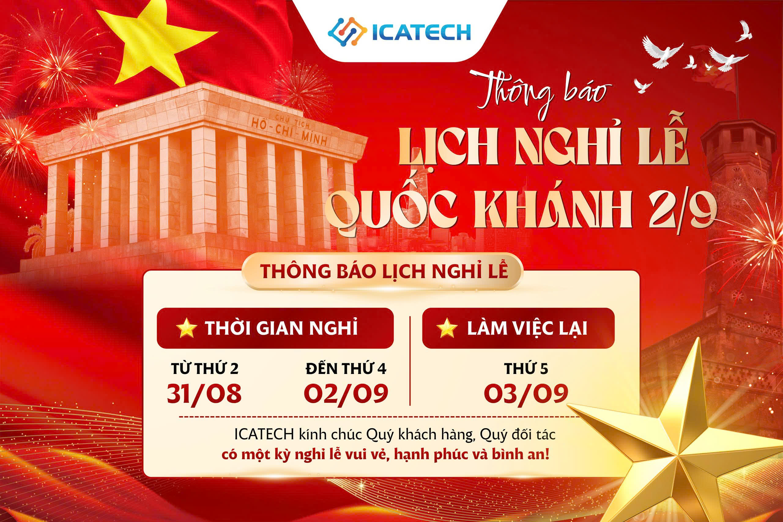 ICATECH | THÔNG BÁO LỊCH NGHỈ LỄ QUỐC KHÁNH 02/09/2026