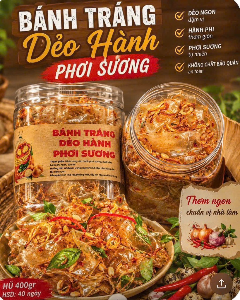 BÁNH TRÁNG DẺO HÀNH MUỐI ỚT PHƠI SƯƠNG (Hủ 400G)