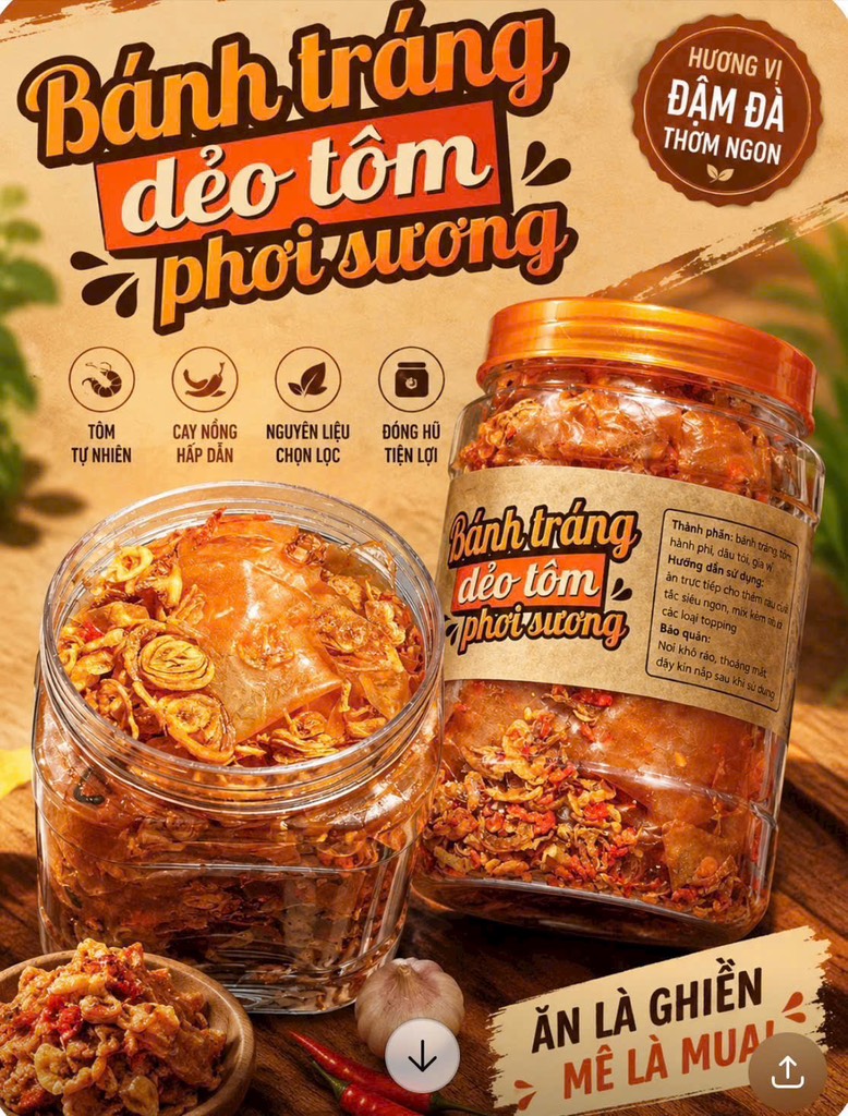 BÁNH TRÁNG DẺO TÔM PHƠI SƯƠNG (Hũ 400G)