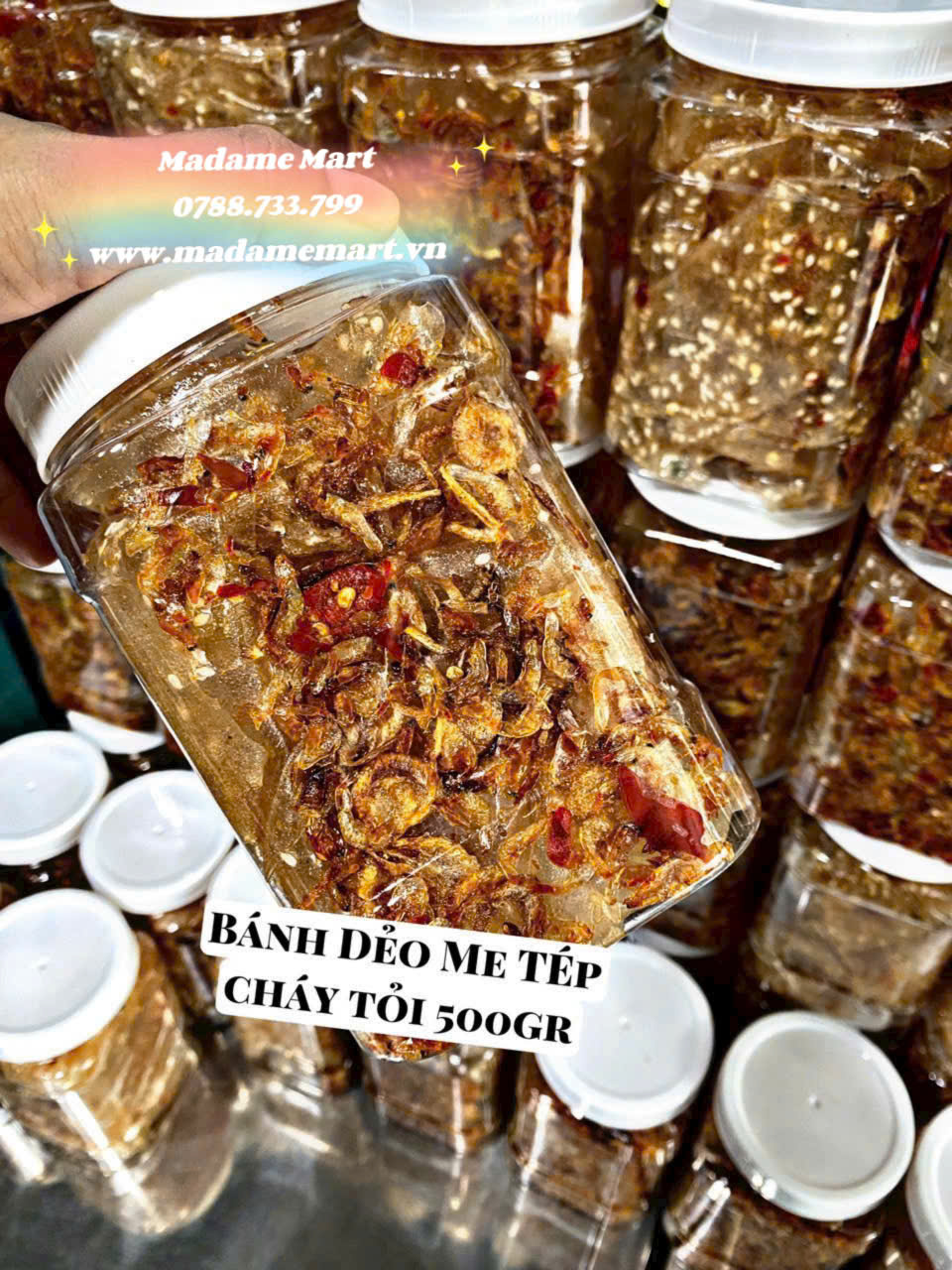 BÁNH TRÁNG DẺO ME TÉP CHÁY TỎI (Hủ 500G)