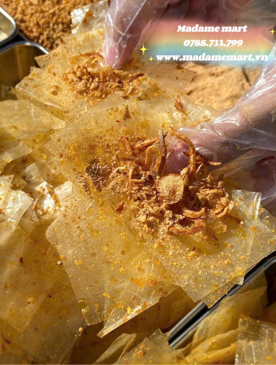 BÁNH TRÁNG LÁ TỎI HÀNH PHI CHAY (Hủ 300G)