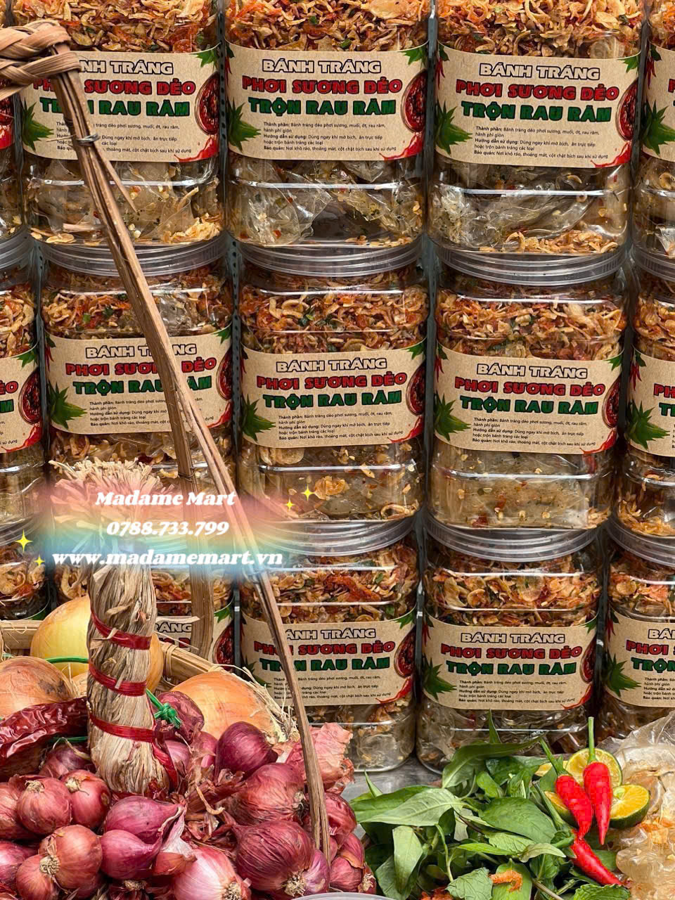BÁNH TRÁNG PHƠI SƯƠNG DẺO TRỘN RAU RĂM (Hũ 400G)