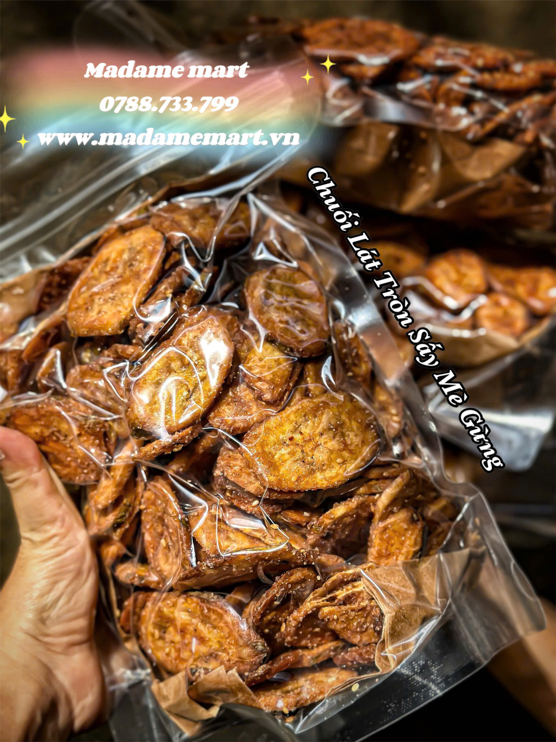 CHUỐI LÁT TRÒN SẤY MÈ GỪNG (Gói 500G)
