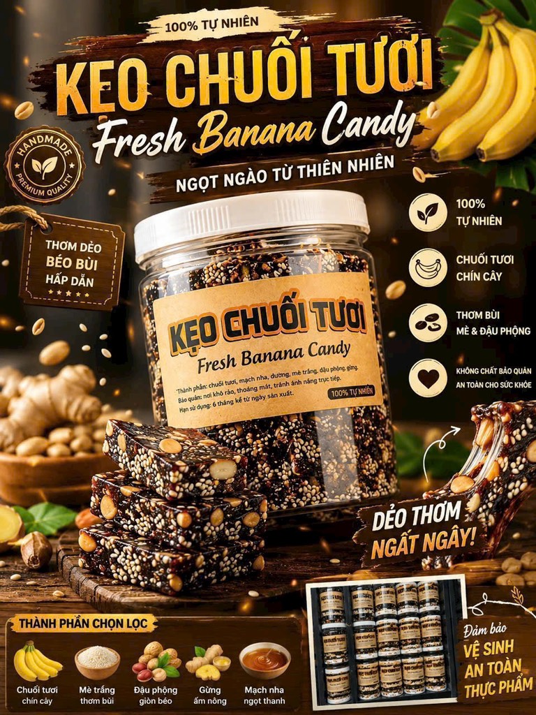 KẸO CHUỐI GỪNG ĐẬU (Hủ 500G)