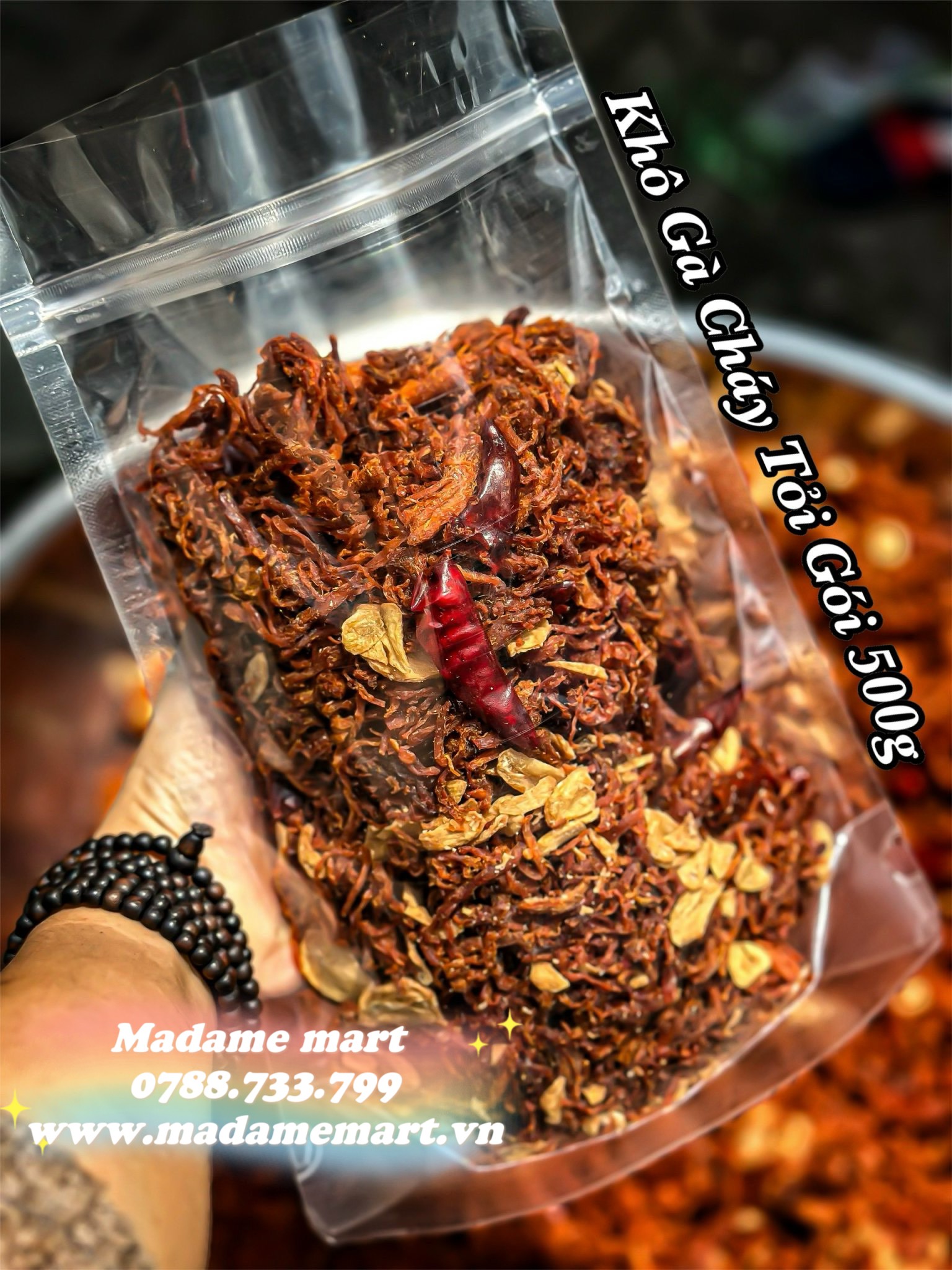 KHÔ GÀ CHÁY TỎI (GÓI 500G)