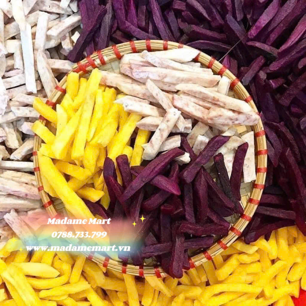 KHOAI SỢI SẤY MỘC MIX (lang vàng/tím/môn) - Gói 500G