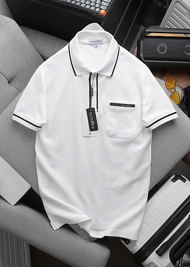 CS7984 - Áo Polo Nam Phối Viền Cổ Và Tay Áo Màu Trắng Có Túi