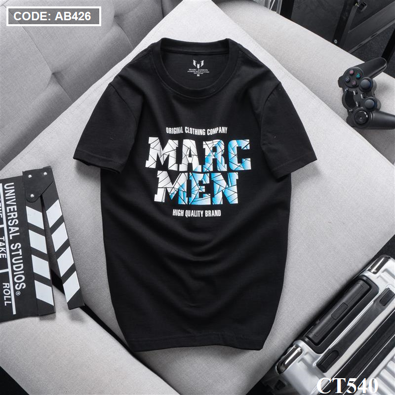 CT539 - Áo Thun Nam Cổ Tròn In Chữ MARC MEN Màu Trắng