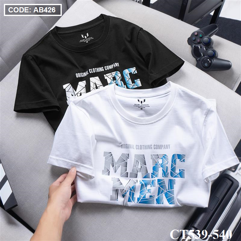 CT539 - Áo Thun Nam Cổ Tròn In Chữ MARC MEN Màu Trắng