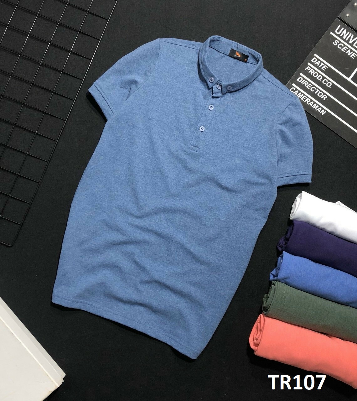 Áo Thun Cá Sấu Cổ Trụ Xanh Nhạt TR107