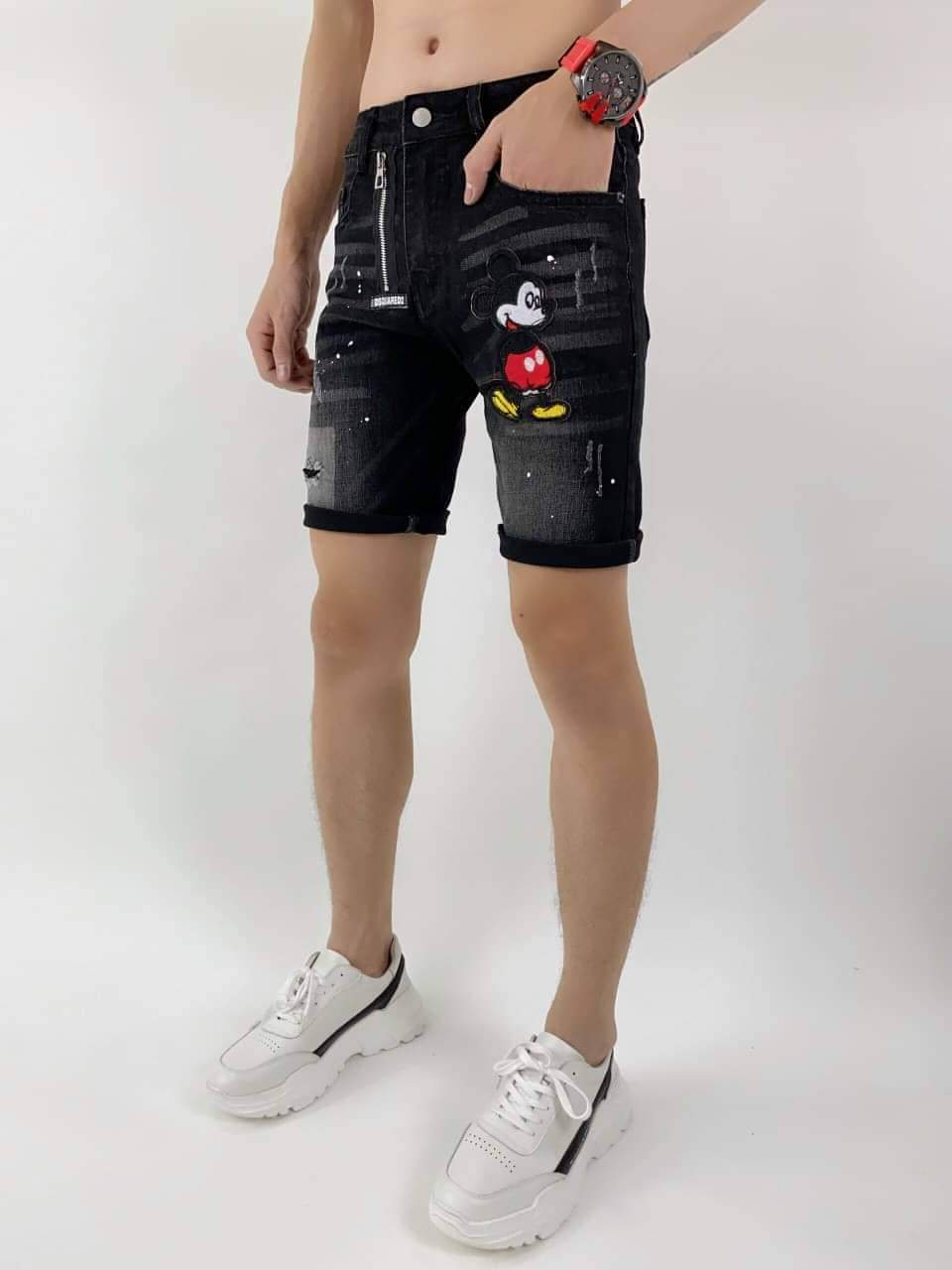 Quần Short Jean Nam Logo Mickey