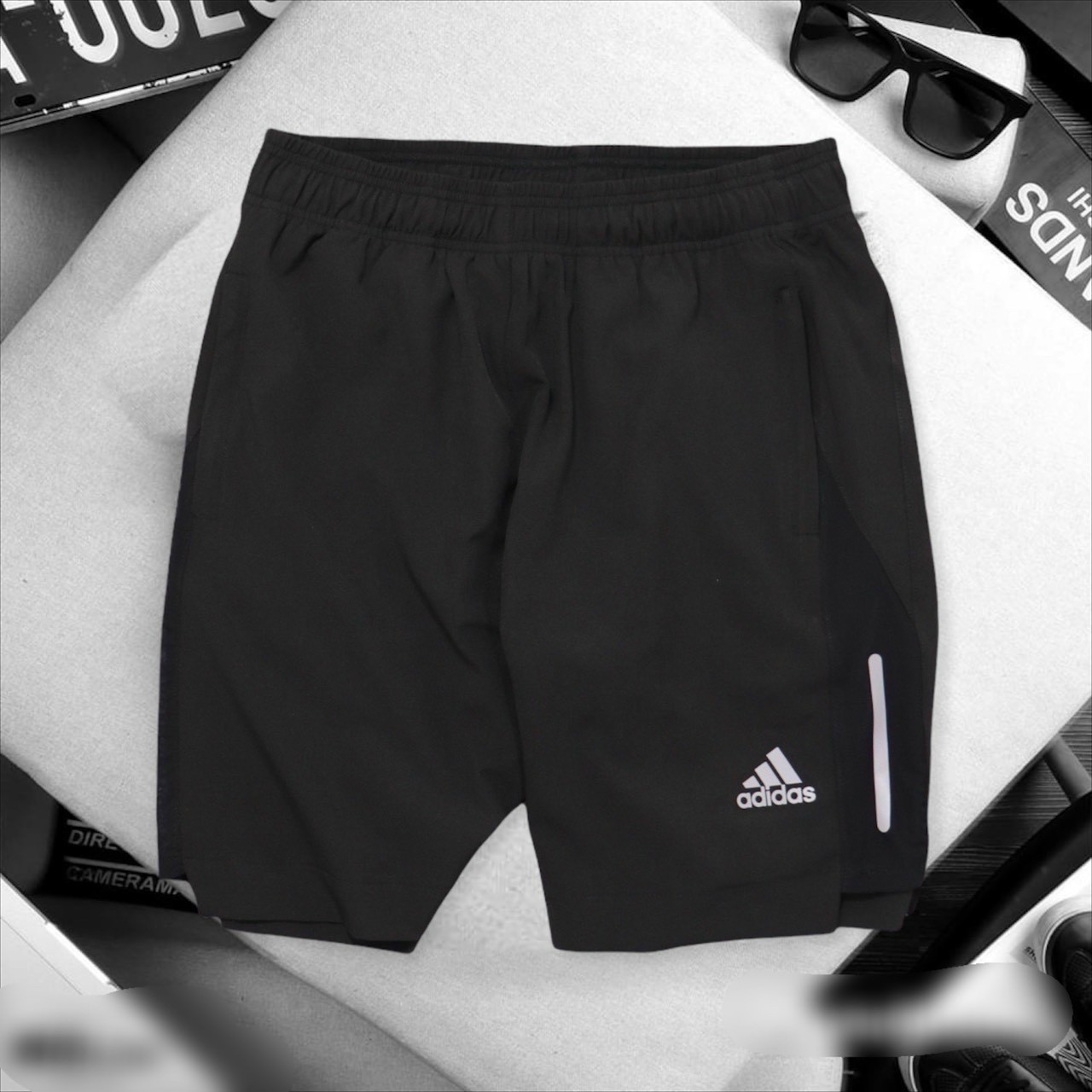 Quần Short Thun Cách Điệu Đen Trắng Xám ADIDAS