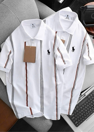 CS7969 - Áo Polo Nam Phối Màu Rêu Phối Sọc Dọc Tinh Tế