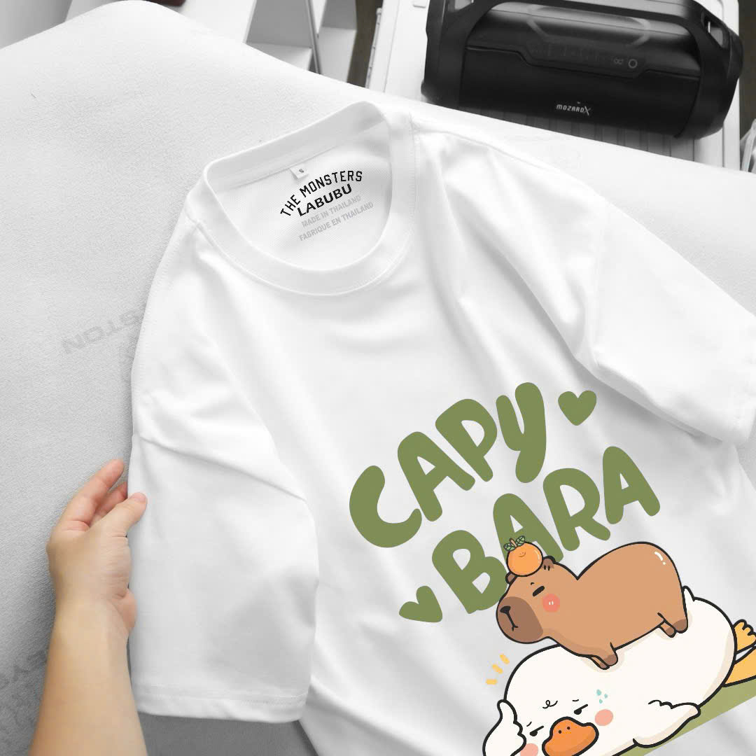 Áo Thun Tay Ngắn Cổ Tròn CAPY BARA Màu Trắng