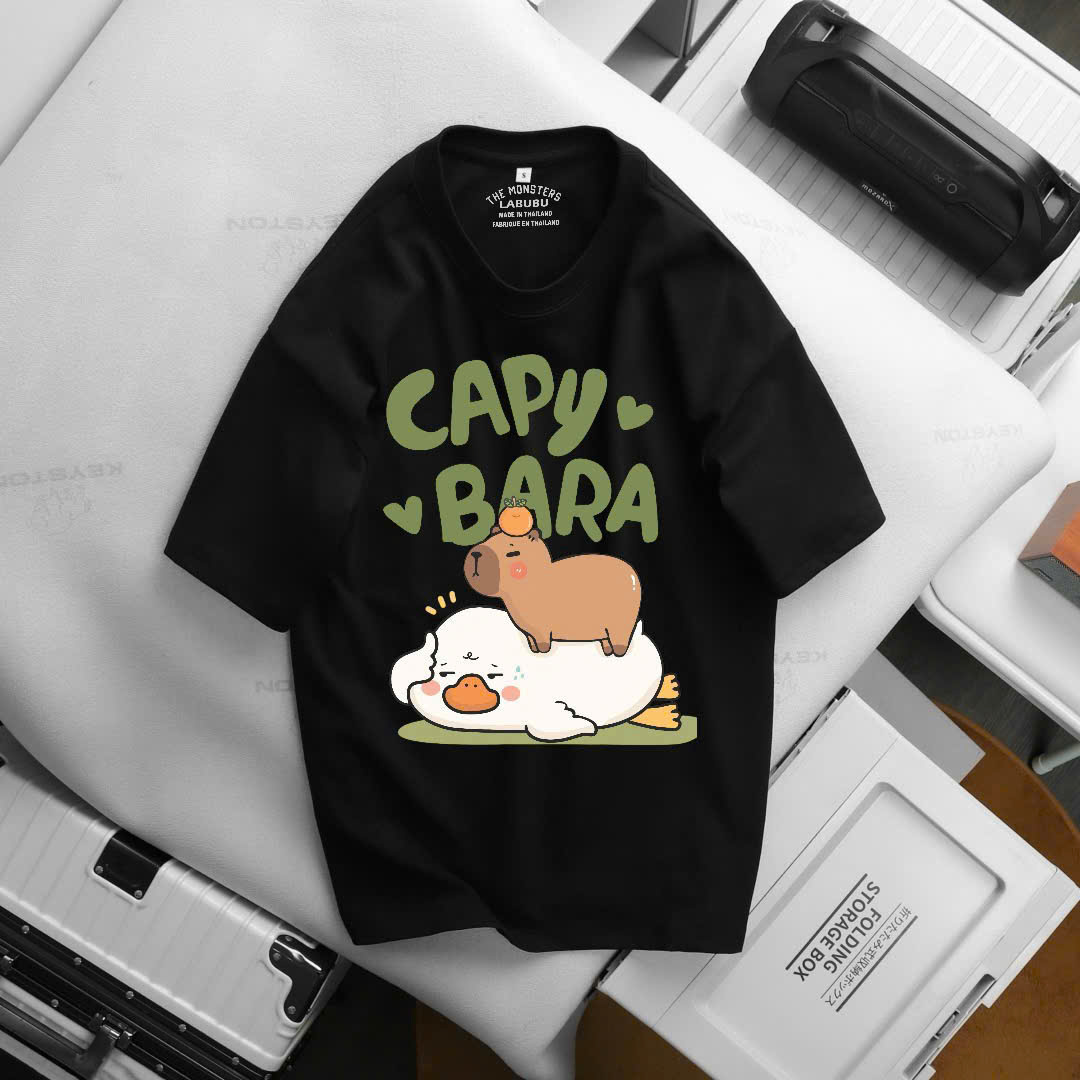 Áo Thun Tay Ngắn Cổ Tròn CAPY BARA Màu Đen