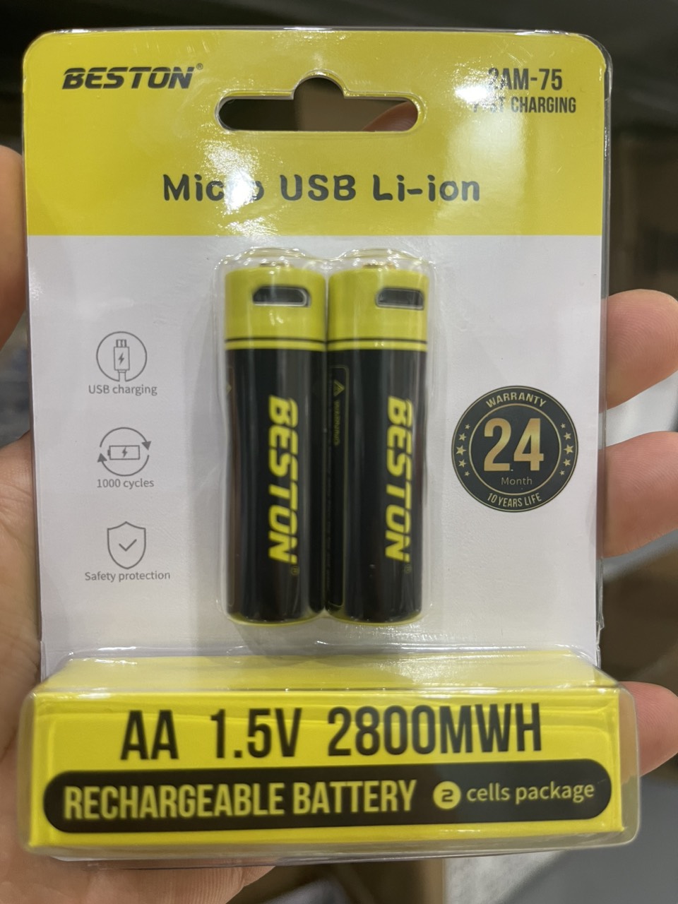 BESTON Vỉ 2 pin USB 1.5V Lithium battery (2AM-75)-AA2800mWH