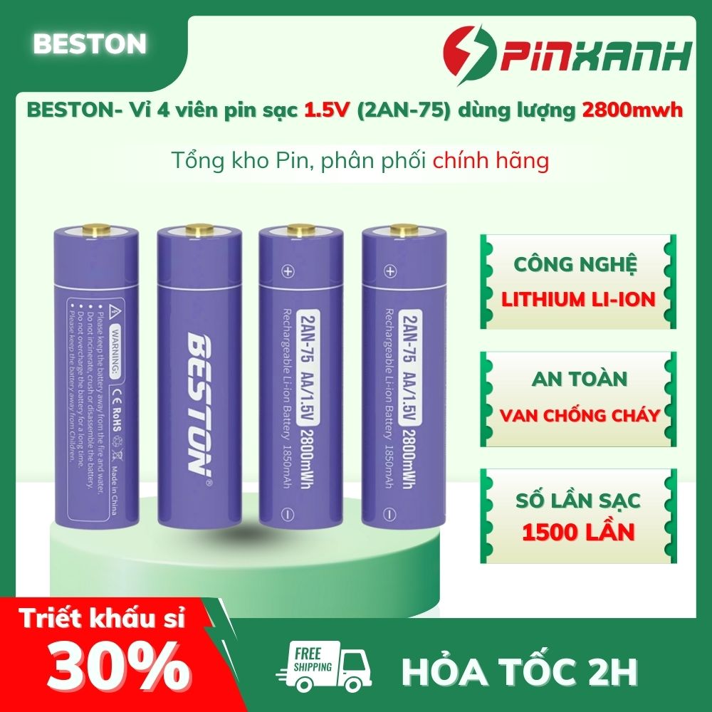 BESTON- Vỉ 4 viên pin sạc 1.5V (2AN-75) dùng lượng 2800mwh