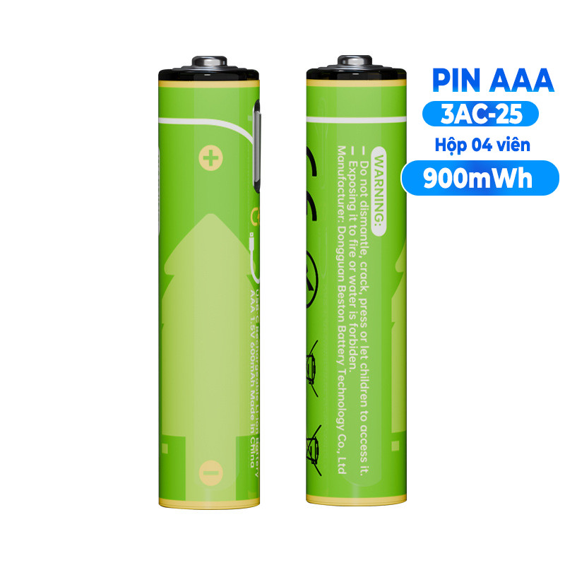 Pin sạc 3AC-25 1.5V Lithium hộp 04 viên sạc trực tiếp cổng usb type C